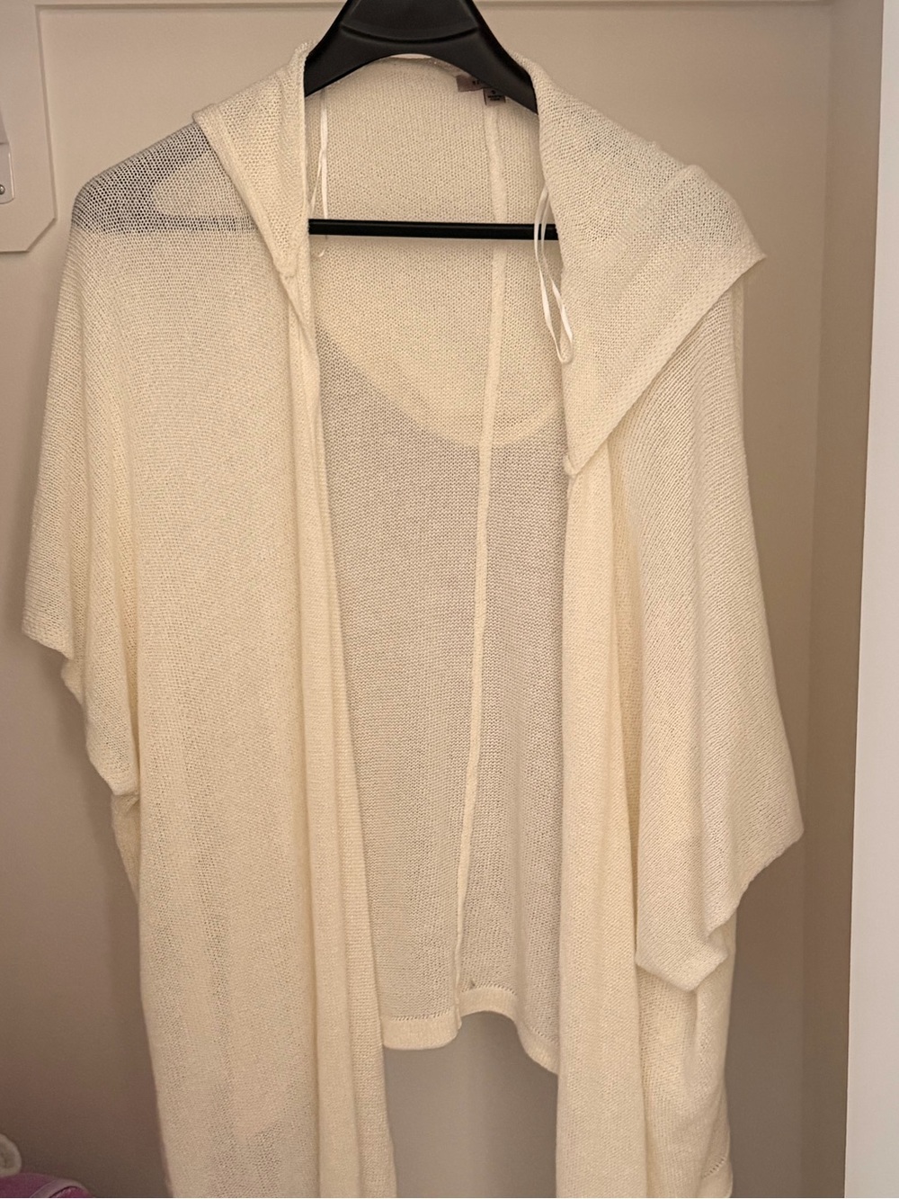 Lightweight Cream Hooded Open-Front Women's Sweater